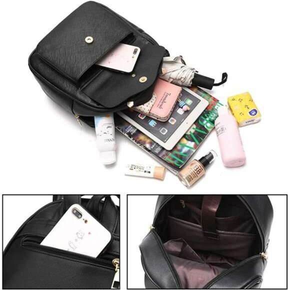 Womens mini leather backpack purse set with bow shoulder bag travel daypack